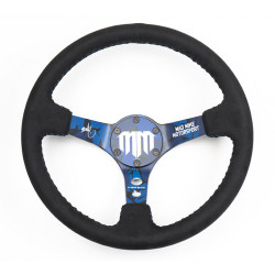 3 ramenný sportovní volant NRG, 350mm, alcantara, 75mm odsazení, černá/modrá