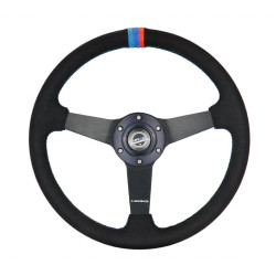 3 ramenný sportovní volant NRG M3-Style, 350mm, alcantara, 38mm odsazení, černá/modrá
