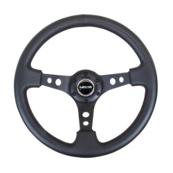 3 ramenný sportovní volant NRG, 350mm, kůže, děrovaná ramena, 75mm odsazení, černá