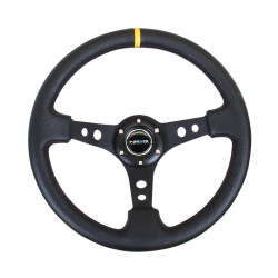 3 ramenný sportovní volant NRG, 350mm, kůže, 75mm odsazení, černá/žlutá