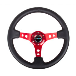 3 ramenný sportovní volant NRG, 350mm, kůže, 75mm odsazení, černá/červená