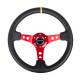 Volanty 3 ramenný sportovní volant NRG, 350mm, kůže, 75mm odsazení, černá/červená/žlutá | race-shop.cz