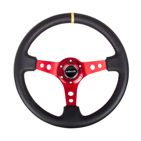 Volanty 3 ramenný sportovní volant NRG, 350mm, kůže, 75mm odsazení, černá/červená/žlutá | race-shop.cz