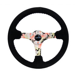 3 ramenný sportovní volant NRG, 350mm, semiš, 75mm odsazení, černá/růžová