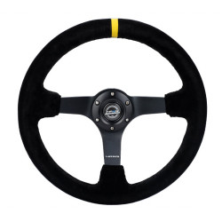 3 ramenný sportovní volant NRG, 350mm, semiš, 75mm odsazení, černá/žlutá