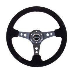 3 ramenný sportovní volant NRG, 350mm, semiš, děrovaná ramena, 75mm odsazení, černá