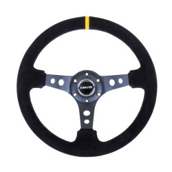 3 ramenný sportovní volant NRG, 350mm, semiš, děrovaná ramena, 75mm odsazení, černá/žlutá