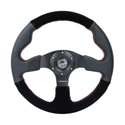 3 ramenný sportovní volant NRG RACE, 320mm, semiš, zploštělý spodek, 25mm odsazení, černá/šedá