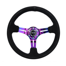 3 ramenný sportovní volant NRG, 350mm, semiš, 75mm odsazení, černá/neon