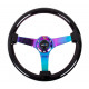 3 ramenný sportovní volant NRG, 350mm, dřevo, 75mm odsazení, černá/neon/hnědá
