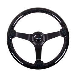 3 ramenný sportovní volant NRG, 350mm, dřevo, galaxy efekt, 75mm odsazení, černá/hnědá
