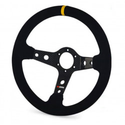 3 ramenný sportovní volant RRS Carbon, 350mm, semiš, 65mm odsazení, černá/karbon/žlutá