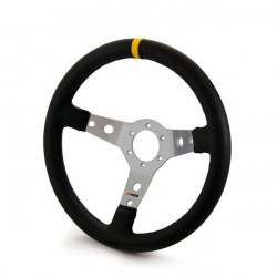 3 ramenný sportovní volant RRS Monte Carlo F65, 350mm, kůže, 65mm odsazení, černá/stříbrná/žlutá