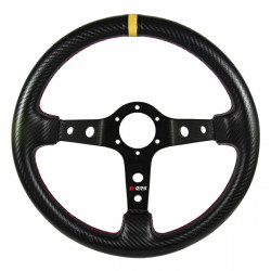3 ramenný sportovní volant RRS Carbon 90, 350mm, karbon, tloušťka 32/28mm, 90mm odsazení, karbon/černá/žlutá