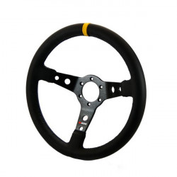 3 ramenný sportovní volant RRS Monte Carlo F65, 350mm, kůže, 65mm odsazení, černá/žlutá