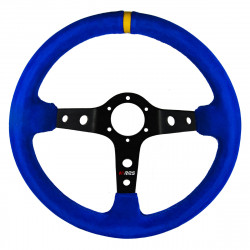 3 ramenný sportovní volant RRS Corsa 90, 350mm, semiš, 90mm odsazení, modrá/černá/žlutá
