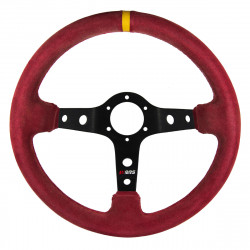 3 ramenný sportovní volant RRS Corsa 90, 350mm, semiš, 90mm odsazení, červená/černá/žlutá