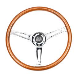 3 ramenný sportovní volant NRG, 368mm, dřevo, 75mm odsazení, hnědá/chromová