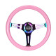 3 ramenný sportovní volant NRG Classic, 350mm, dřevo, 38mm odsazení, růžová/neon