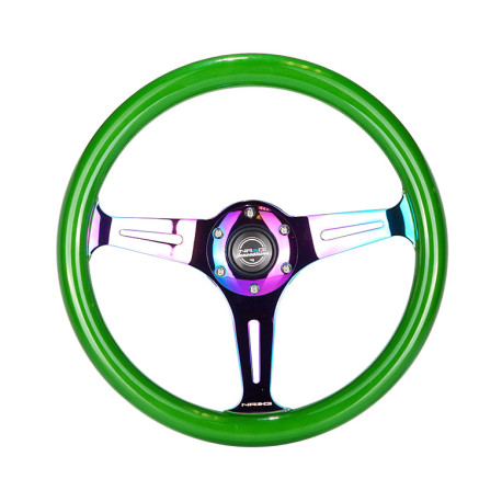 Akce 3 ramenný sportovní volant NRG Classic, 350mm, dřevo, 38mm odsazení, zelená/neon | race-shop.cz