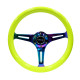 3 ramenný sportovní volant NRG Classic, 350mm, dřevo, 38mm odsazení, žlutá/neon