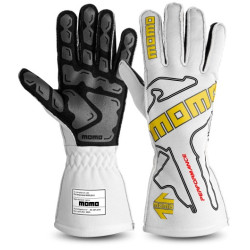 MOMO PERFORMANCE závodní rukavice s FIA homologace (vnější šití), bílá
