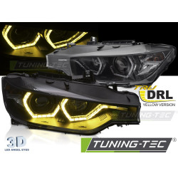 SVĚTLOMETY ANGEL EYES YELLOW LED DRL BLACK pro BMW F30/F31 11-15