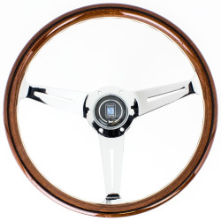 3 ramenný sportovní volant Nardi Classic ND36, 360mm, dřevo, chromová ramena, 40mm odsazení, hnědá/chromová