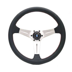 3 ramenný sportovní volant Nardi Deep Corn, 350mm, kůže, 75mm odsazení, černá/stříbrná