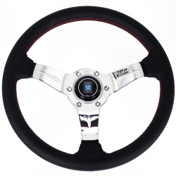 3 ramenný sportovní volant Nardi Deep Corn, 330mm, kůže, 50mm odsazení, černá/chromová