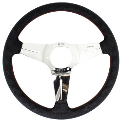 3 ramenný sportovní volant Nardi Deep Corn, 350mm, kůže, 75mm odsazení, černá/chromová