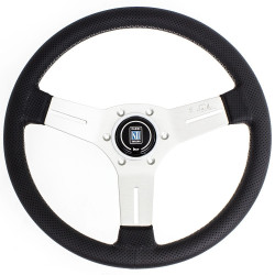 3 ramenný sportovní volant Nardi Competition, 330mm, kůže, 40mm odsazení, černá/stříbrná