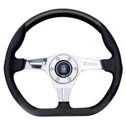 3 ramenný sportovní volant Nardi Kallista, 350mm, kůže, bez odsazení, černá/chromová