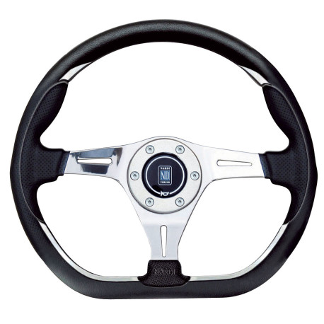 Volanty 3 ramenný sportovní volant Nardi Kallista, 350mm, kůže, chromový lem, bez odsazení, černá/chromová | race-shop.cz