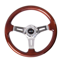 3 ramenný sportovní volant NRG Classic Cherry, 330mm, dřevo, bez odsazení, hnědá/chromová