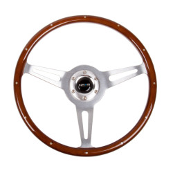 3 ramenný sportovní volant NRG Classic, 380mm, dřevo, bez odsazení, hnědá/stříbrná