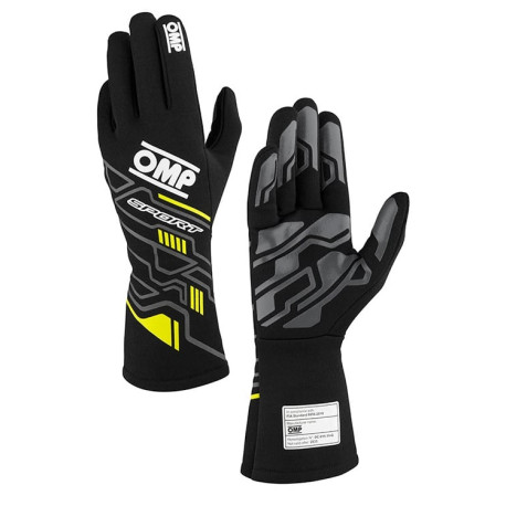 Rukavice FIA závodní rukavice OMP SPORT (vnitřní šití), černá/fluo žlutá | race-shop.cz
