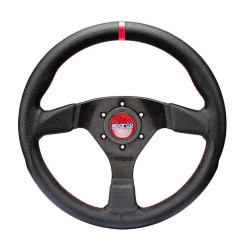 3 ramenný sportovní volant Sparco R383 CHAMPION, 330mm, kůže, 39mm odsazení, černá/červená