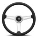 Volanty 3 ramenný sportovní volant MOMO RETRO, 360mm, kůže, 40mm odsazení, černá/stříbrná | race-shop.cz