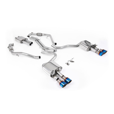 Výfukové systémy Milltek Cat-back exhaust resonated quad burnt/blue titanium tips for Audi S5 3.0 V6 Turbo Coupe (B9) 2017+ | race-shop.cz