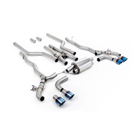 Výfukové systémy Milltek Cat-back exhaust for BMW M5 (F90) 4.4l Twin Turbo (GPF) 2020-2021 - Quad burnt/blue titanium tips | race-shop.cz