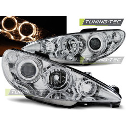 TUNING-TEC přední světla (Angel Eyes) pro PEUGEOT 206 02 (H7), chrom, V1