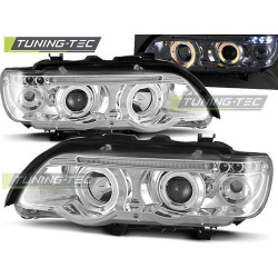 TUNING-TEC přední světla (Angel Eyes) pro BMW X5 E53 09.99-10.03 (H1), chrom