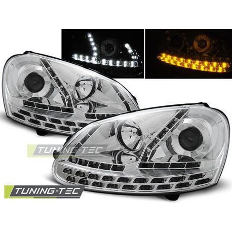 Osvětlení TUNING-TEC přední světla (DRL) pro VW GOLF 5 03-08 (H7/H1), chrom | race-shop.cz