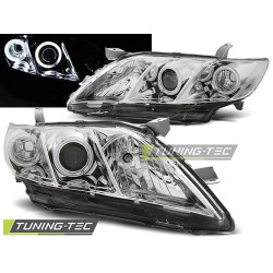 TUNING-TEC přední světla (Angel Eyes) pro TOYOTA CAMRY 6 XV40 06-09 (H11/HB3, bez homologace), chrom