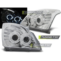 TUNING-TEC přední světla (Angel Eyes) pro TOYOTA LAND CRUISER 120 03-09 (H7/H3, bez homologace), chrom
