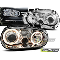 TUNING-TEC přední světla (Angel Eyes) pro VW GOLF 4 09.97-09.03 (H7), chrom