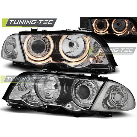 Osvětlení TUNING-TEC přední světla (Angel Eyes) pro BMW E46 05.98-08.01 S/T (LIMOUSINE, TOURING, H7), chrom, V1 | race-shop.cz