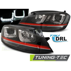 PŘEDNÍ SVĚTLA U-LED ČERNÁ S ČERVENOU LINKOU SPORT pro VW GOLF 7 12-17