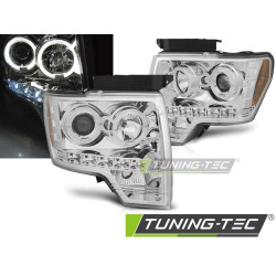 TUNING-TEC přední světla (Angel Eyes) pro FORD F150 MK12 08-14 (H1, bez homologace), chrom